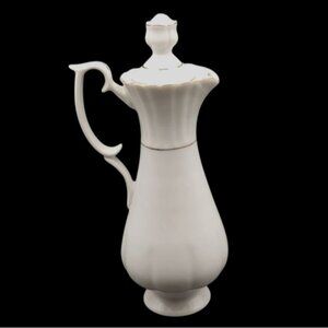 Vintage Chodziez Poland White Porcelain Gold Trim Creamer Carafe Ewer Lid 118